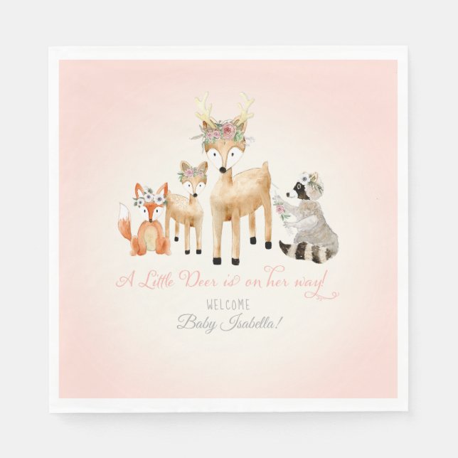 Woodland Animals Deer Raccoon Fox Boho Baby Shower Paper Napkins (Front)