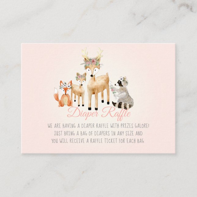 Woodland Animals Deer Raccoon Fox Diaper Raffle Enclosure Card (Front)