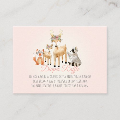 Woodland Animals Deer Raccoon Fox Diaper Raffle Enclosure Card