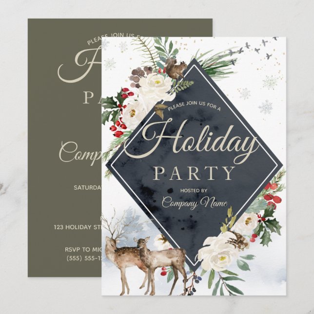 Woodland Animals Diamond Corporate Holiday Party Invitation (Front/Back)