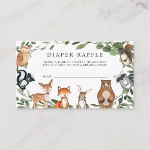 Woodland Animals Diaper Raffle Baby Shower Card