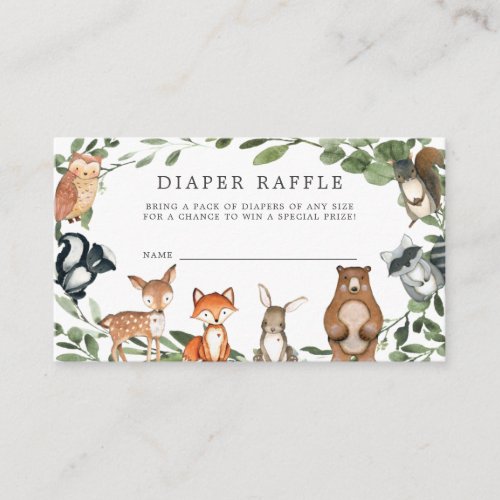 Woodland Animals Diaper Raffle Baby Shower Card