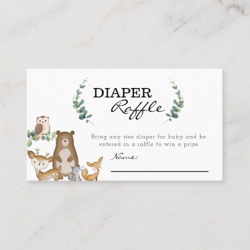 Woodland Animals Diaper Raffle Card