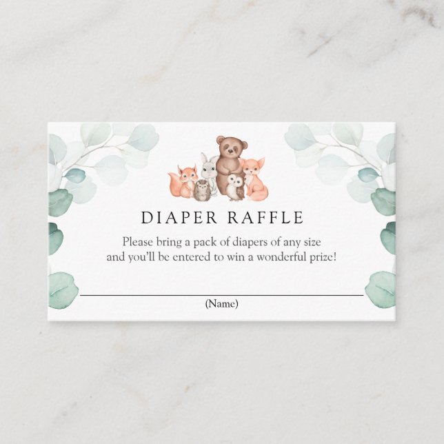 Woodland Animals Diaper Raffle Enclosure Card (Front)