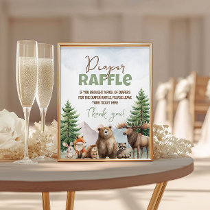 Woodland Animals Diaper Raffle Sign 8x10