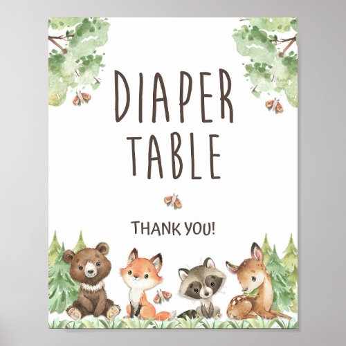 Woodland Animals Diaper Table Shower Sign