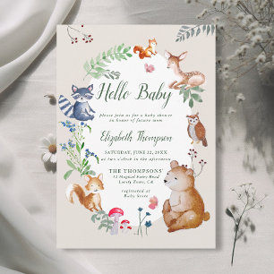 Woodland Animals Enchanted Wildflowers Baby Shower Invitation