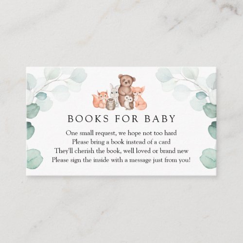 Woodland Animals Eucalyptus Baby Book Request Enclosure Card