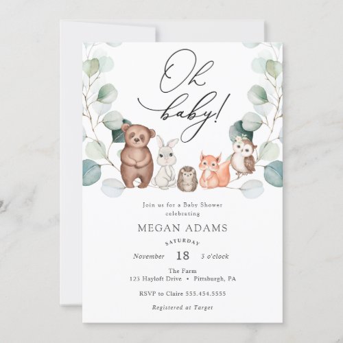 Woodland Animals Eucalyptus Baby Shower invitation