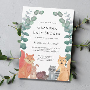 Woodland Animals Eucalyptus Grandma Baby Shower Invitation
