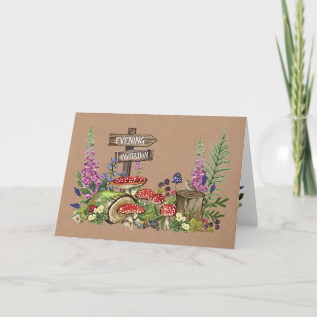 Woodland Animals Evening Wedding Invitation (Front)