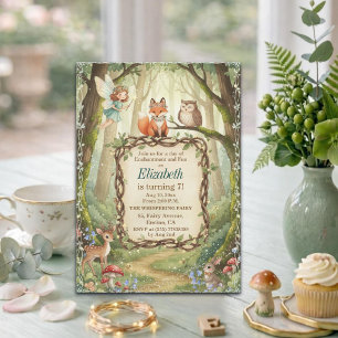 Woodland Animals Fairy 7th Birthday Party Invitation