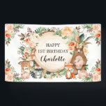 Woodland Animals Fall Autumn Floral Happy Birthday Banner<br><div class="desc">The perfect centerpiece for your little one's birthday party,  this happy birthday sign is sure to get everyone in the mood! Featuring a woodland scene with sweet forest animals,  rustic fall flowers and lush greenery,  this poster will look adorable on your table or behind your cake.</div>