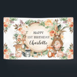 Woodland Animals Fall Autumn Floral Happy Birthday Banner<br><div class="desc">The perfect centerpiece for your little one's birthday party,  this happy birthday sign is sure to get everyone in the mood! Featuring a woodland scene with sweet forest animals,  rustic fall flowers and lush greenery,  this poster will look adorable on your table or behind your cake.</div>