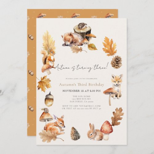 Woodland Animals FallAutumn Mushroom Birthday Invitation