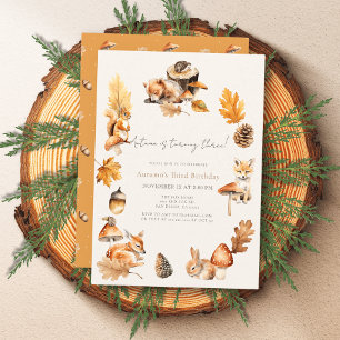 Woodland Animals Fall/Autumn Mushroom Birthday Invitation