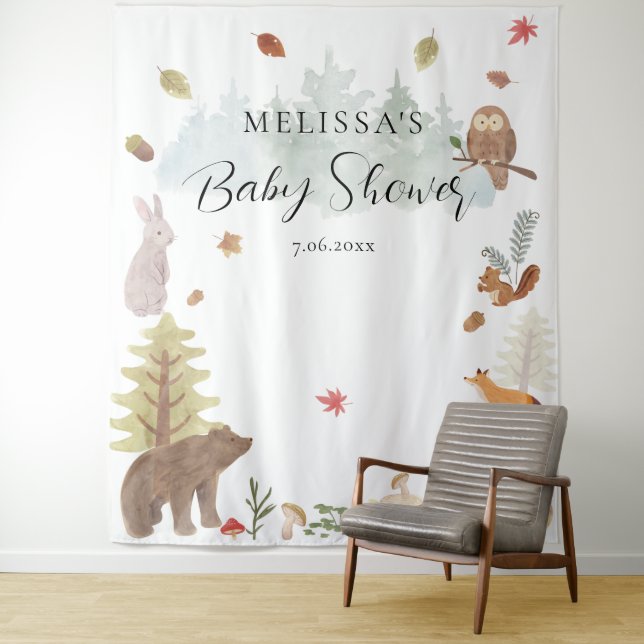 Woodland Animals Fall Baby Shower Backdrop (In Situ)