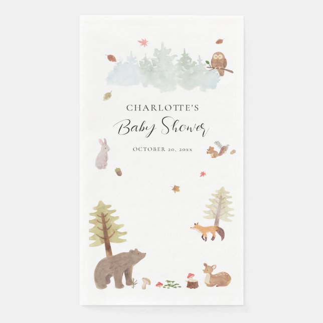 Woodland Animals Fall Baby Shower Paper Guest Towels (Front)