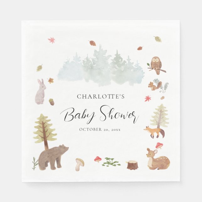 Woodland Animals Fall Baby Shower Paper Napkins (Front)
