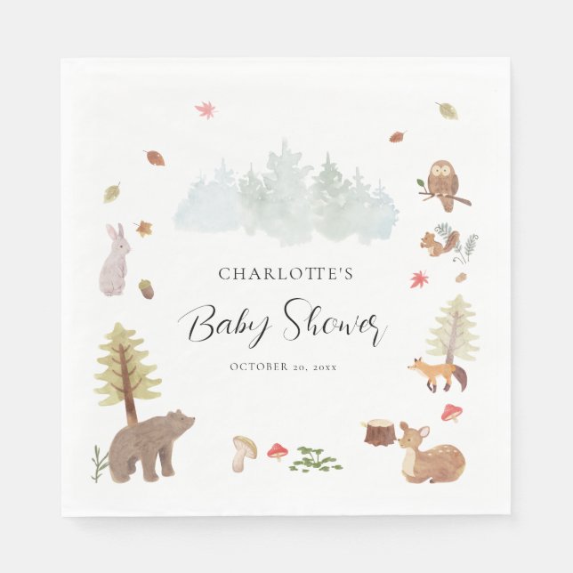 Woodland Animals Fall Baby Shower Paper Napkins (Front)