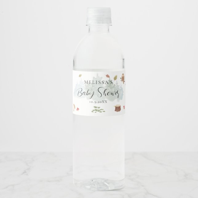 Woodland Animals Fall Baby Shower Water Bottle Label (Front)