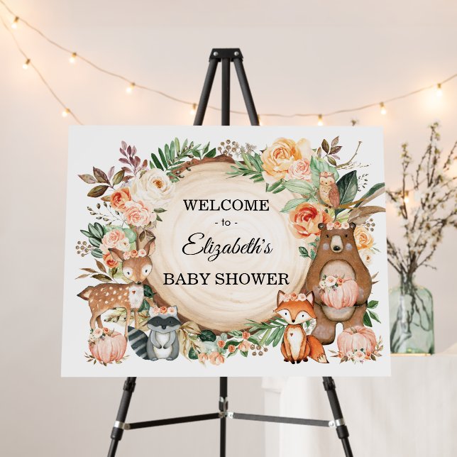 Woodland Animals Fall Floral Baby Shower Welcome Foam Board (In Situ (Stand))