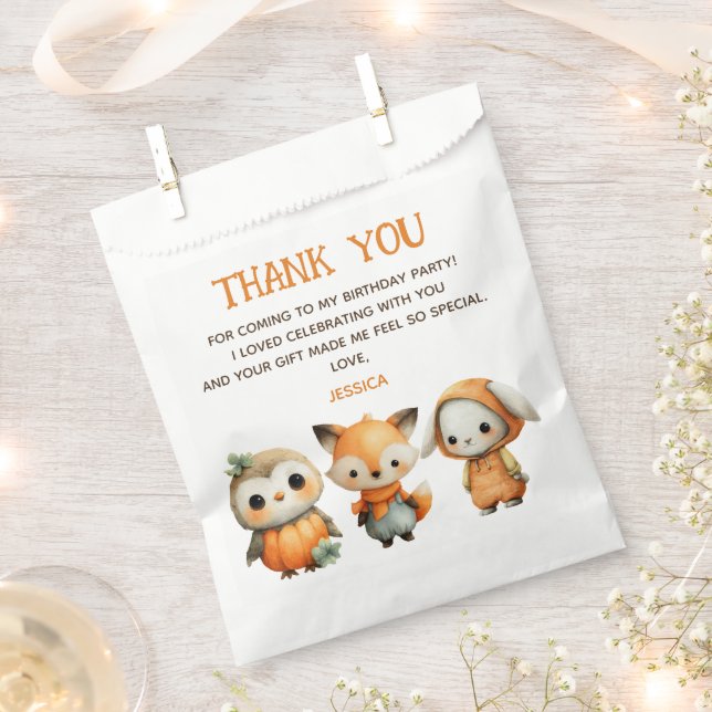 Woodland Animals Fall Kids' Birthday Thank You Favor Bag (Clipped)
