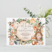 Woodland Animals Fall Pumpkin Floral Baby Shower Invitation (Standing Front)