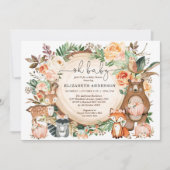 Woodland Animals Fall Pumpkin Floral Baby Shower Invitation (Front)