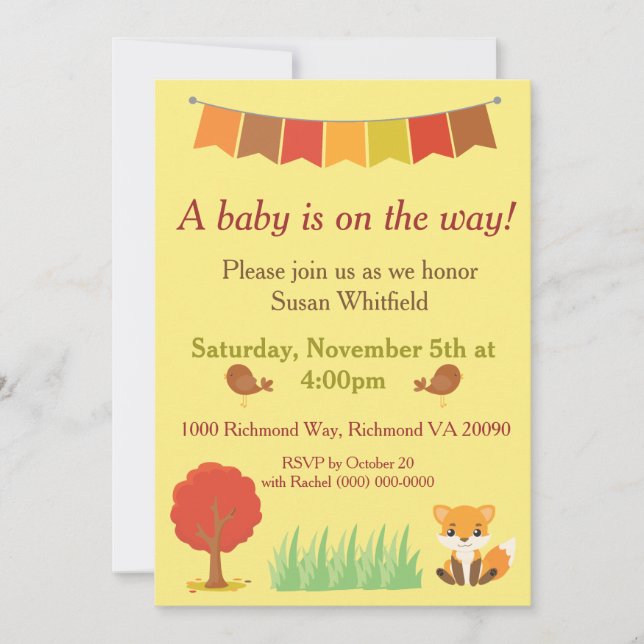 Woodland Animals Fall Themed Baby Shower Invitation (Front)