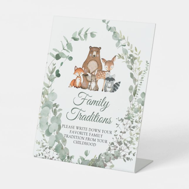 Woodland Animals Favorite Family Traditions Game Pedestal Sign (Front)