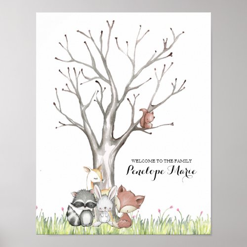 Woodland Animals Fingerprint Baby Shower Poster