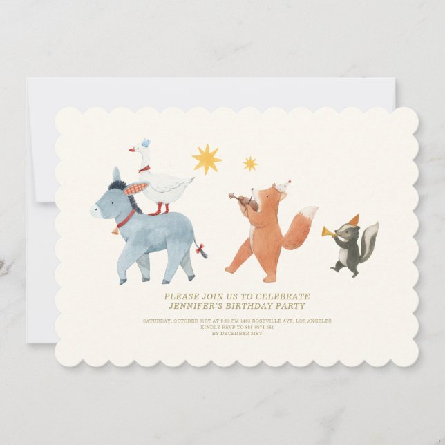 Woodland Animals First Birthday Invitation (Front)