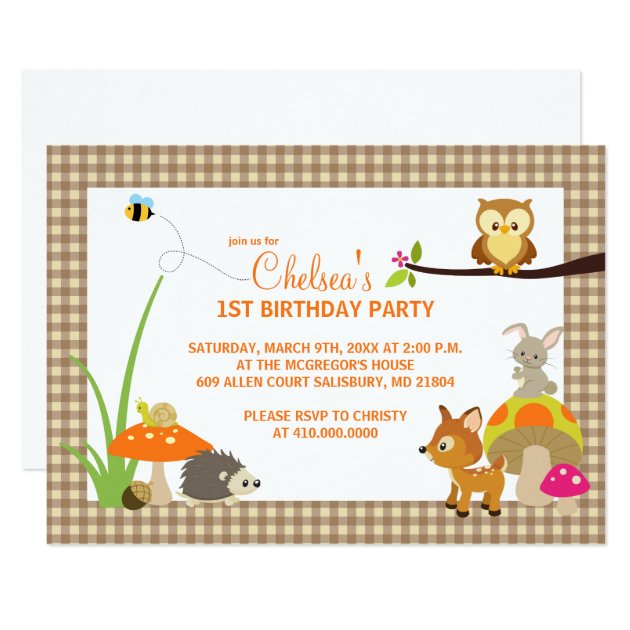 Woodland Animals First Birthday Invitations
