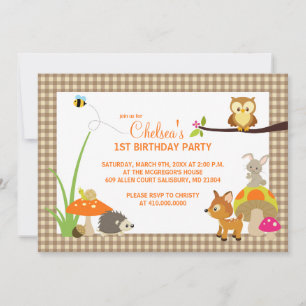 Woodland Animals First Birthday Invitations