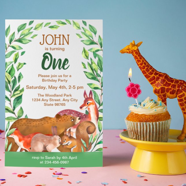 Woodland Animals First Birthday Party Invitation (Creator Uploaded)