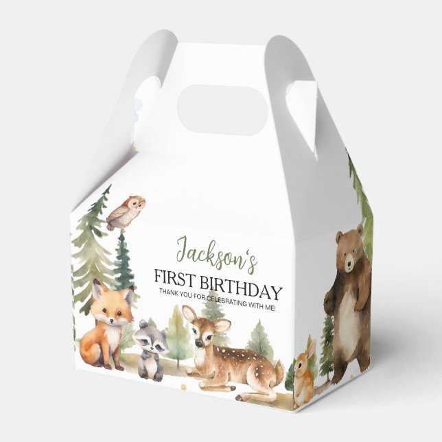 Woodland Animals First Birthday Thank You  Favor Boxes (Front Side)
