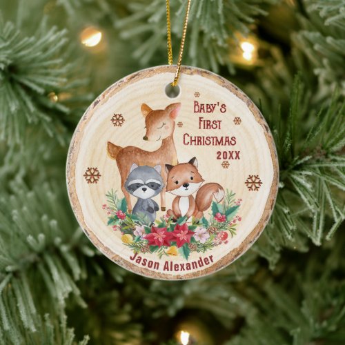 Woodland Animals First Christmas Personalized  Ceramic Ornament