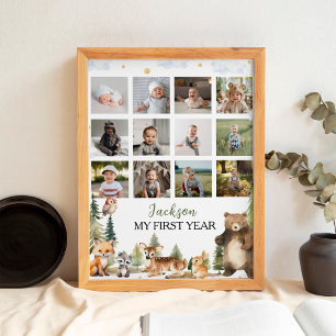 Woodland Animals First Year Photo Milestone Poster