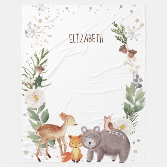Woodland Animals Fleece Blanket (Front)