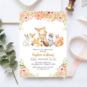 Woodland Animals Floral Baby Shower Invitation