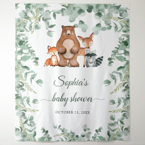 Woodland Animals Floral Baby Shower Tapestry