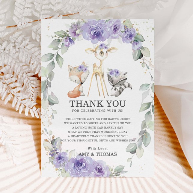 Woodland Animals Floral Baby Shower Thank You Card (Creator Uploaded)