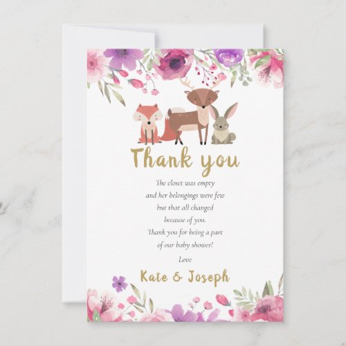Woodland Animals Floral Baby Shower Thank You Poem