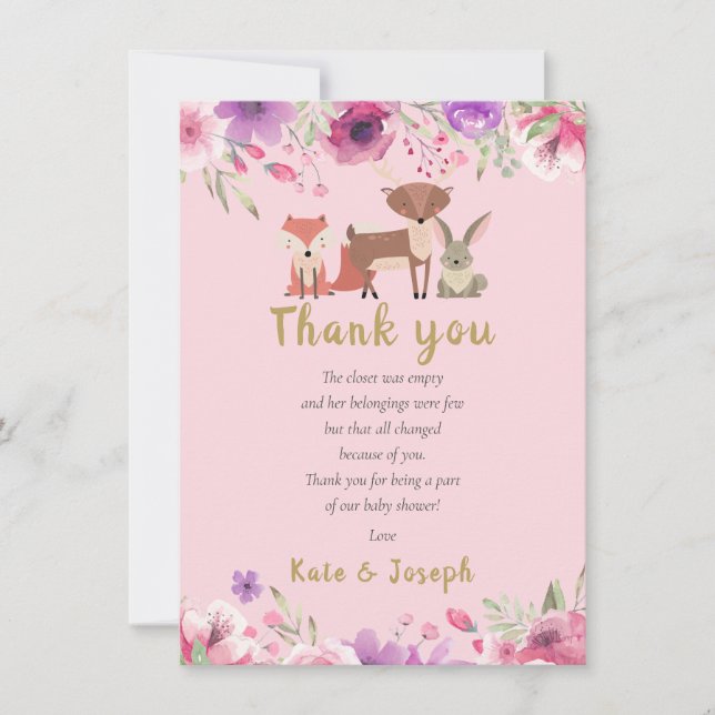 Woodland Animals Floral Baby Shower Thank You Poem (Front)