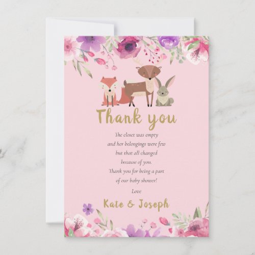 Woodland Animals Floral Baby Shower Thank You Poem