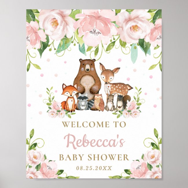 Woodland Animals Floral Baby Shower Welcome Sign