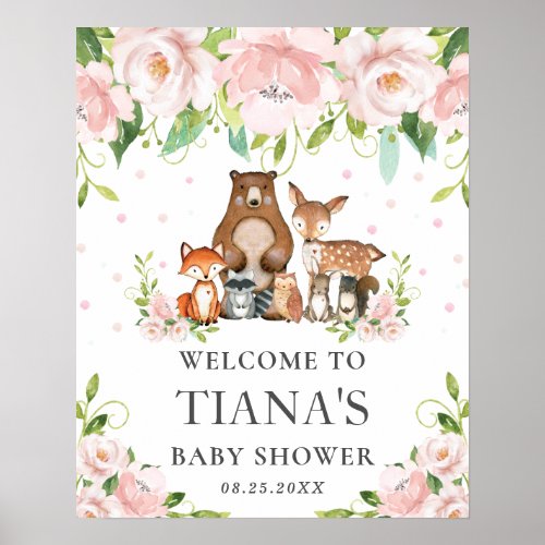 Woodland Animals Floral Baby Shower Welcome Sign