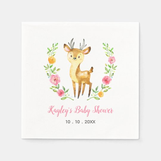 Woodland Animals Floral Deer Baby Shower Napkins