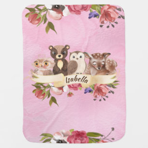 Woodland Animals Floral Girls Baby Blanket